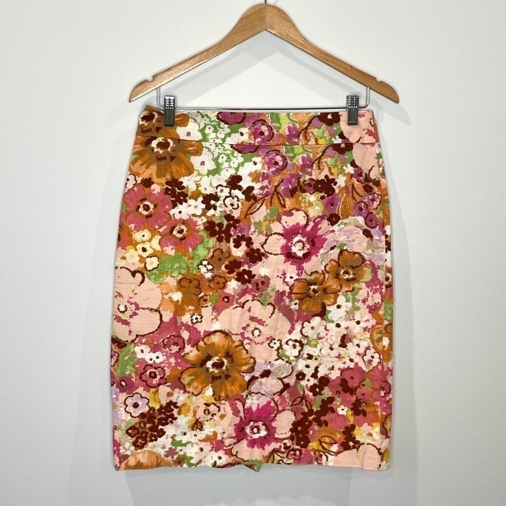 J. Crew Multi Color Floral Watermark Straight Pencil Skirt